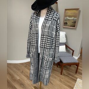 A New Day Grey Plaid Duster Sweater Car Coat Cardigan